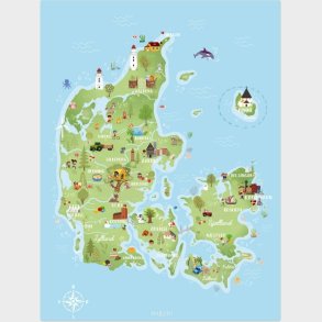 Danmarkskort Plakat Til Brn - 50x70 Cm