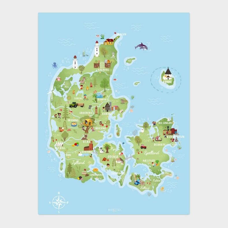 Danmarkskort Plakat Til Brn - 50x70 Cm