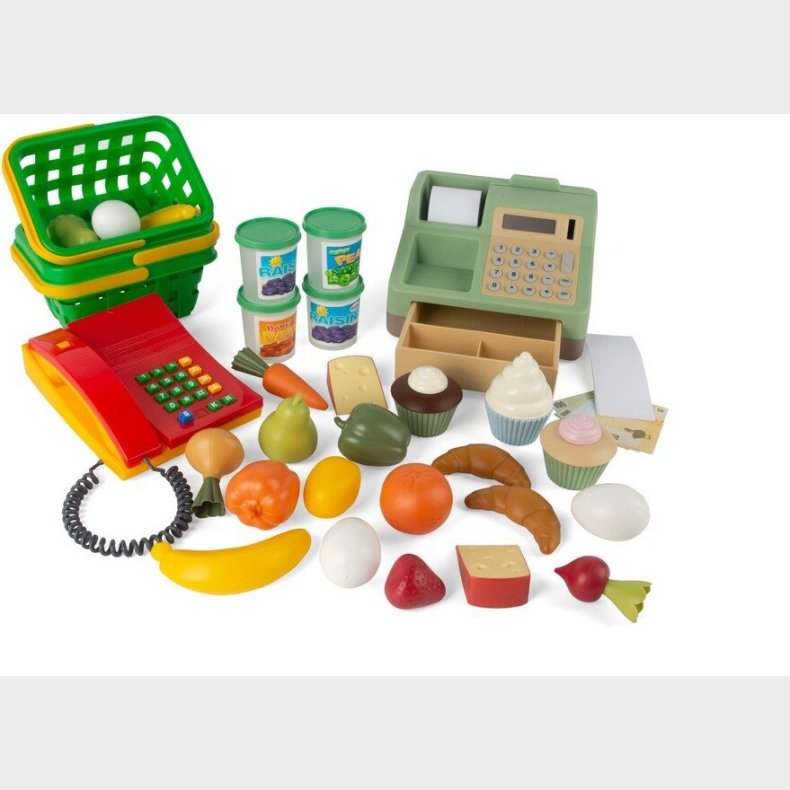 Dantoy - Komplet Kasseapparat St Til Brn - Med Mad Og Kurv