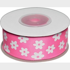 Dekobnd Pink M/blomst 25mm 10 - Polyester