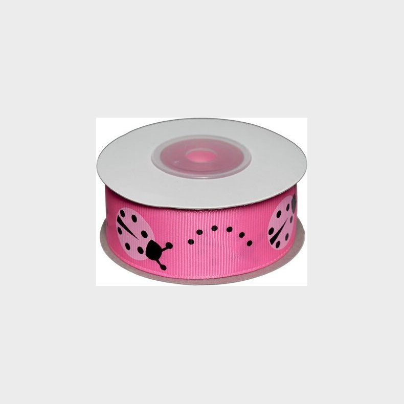 Dekobnd Pink M/mariehns 25mm 10m - Polyester