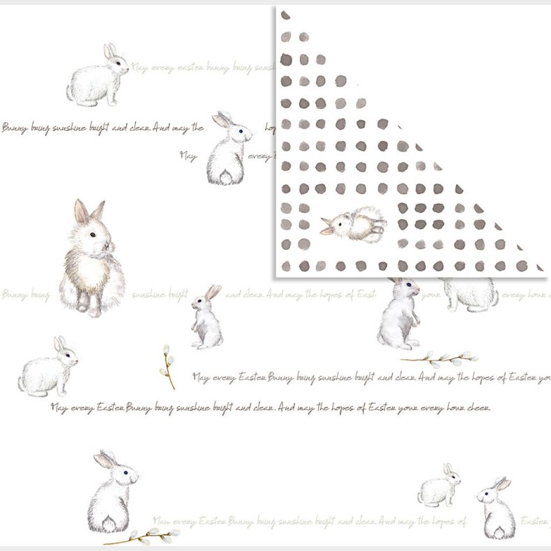 Designpapir - Kaniner  - 30,5x30,5 Cm - 180 G - Gr Hvid - 5 Ark