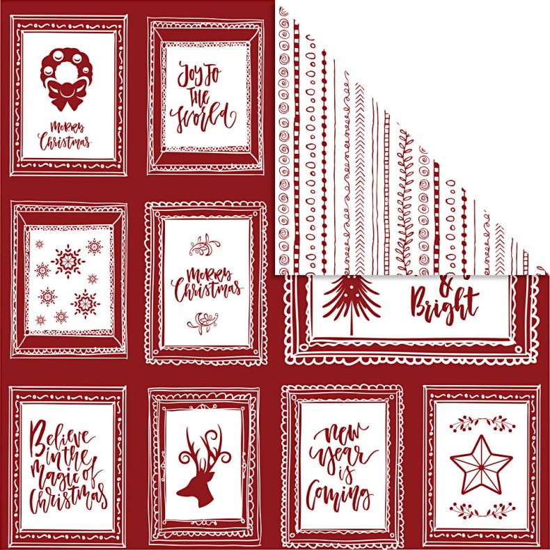 Designpapir - Rammer Med Tekst Og Doodles - 30,5x30,5 Cm - 180 G - 5 Ark