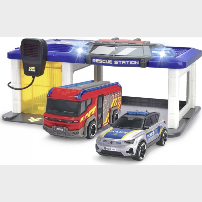 Dickie Toys - Rescue Station - Redningsstation Med Brandbil Og Politibil