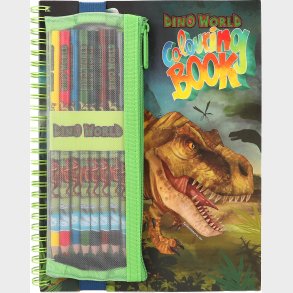Dino World - Malebog Med Farveblyanter - Dinosaur