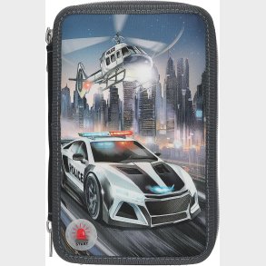 Dino World - Monster Cars Trippel Penalhus Med Led, Politibil - (0413333)