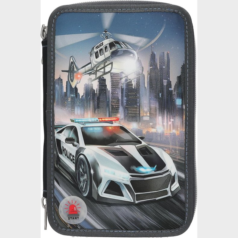 Dino World - Monster Cars Trippel Penalhus Med Led, Politibil - (0413333)