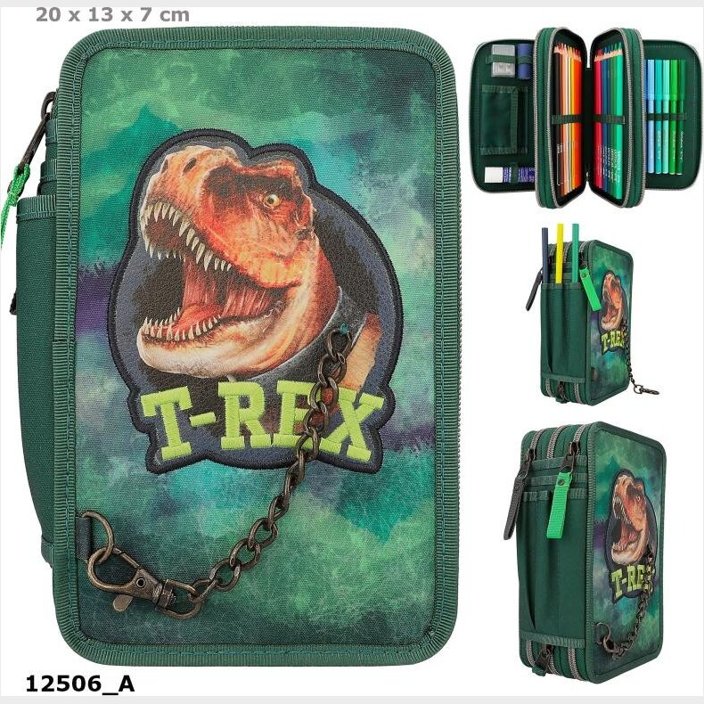 Dino World - Trippel Penalhus Med Indhold Og Kde - T- Rex