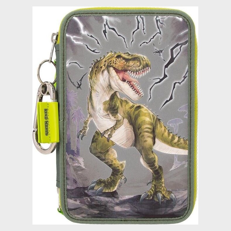 Dino World - Trippel Penalhus Med Indhold - Reflektiv