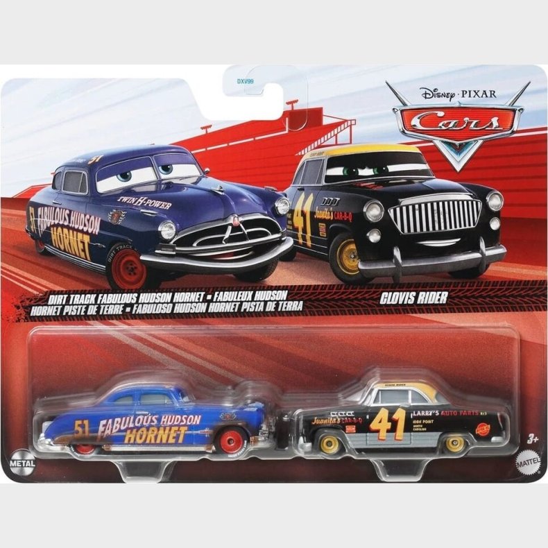 Disney Cars - Dirt Track Fabulous Hudson Hornet & Clovis Rider - 2 Biler