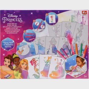 Disney Princess - Spray Pen Male St - 7 Penne Og 6 Skabeloner