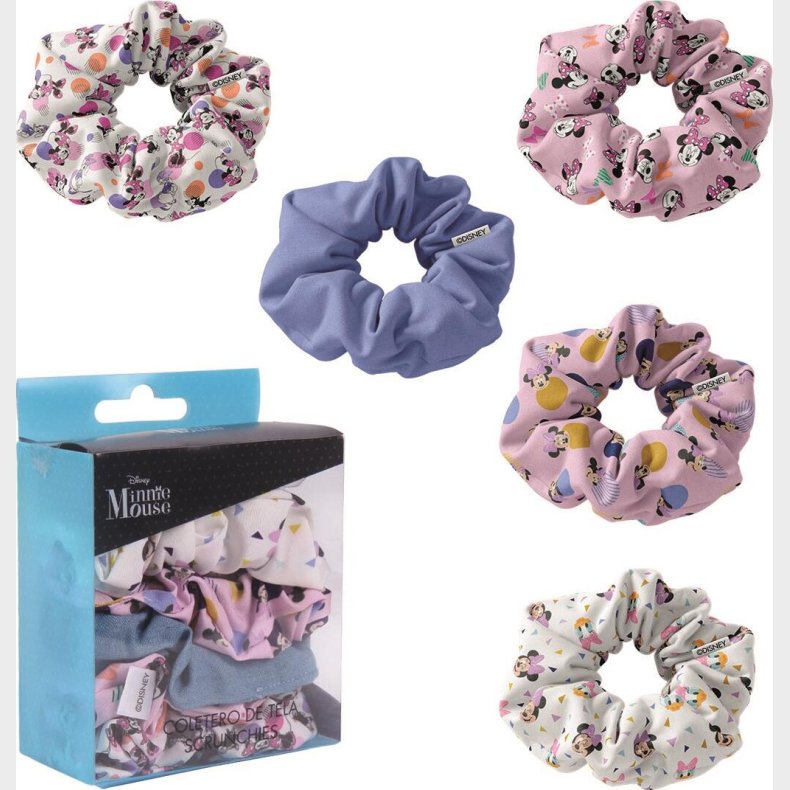 Disney - Scrunchies Med Minnie Mouse Motiv - 5 Stk - Lyserd Hvid