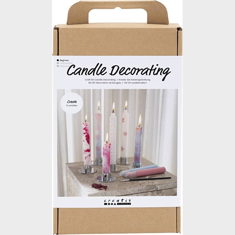 Diy Kit Lysdekoration - Dekorerede Kronelys - Hvid - 1pk.