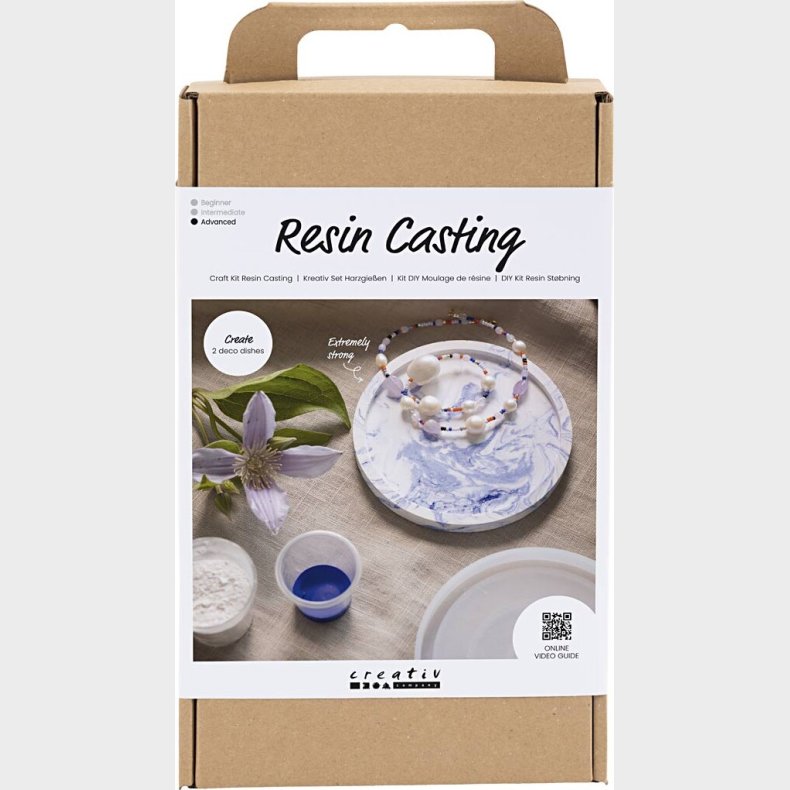 Diy Kit Resin St�bning - Rund Bakke Med Marmorering - Bl� - Hvid