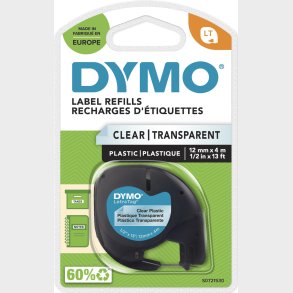 Dymo - Letratag Tape - Clear Plastic - 12 Mm - 4 M - Sort P� Klar