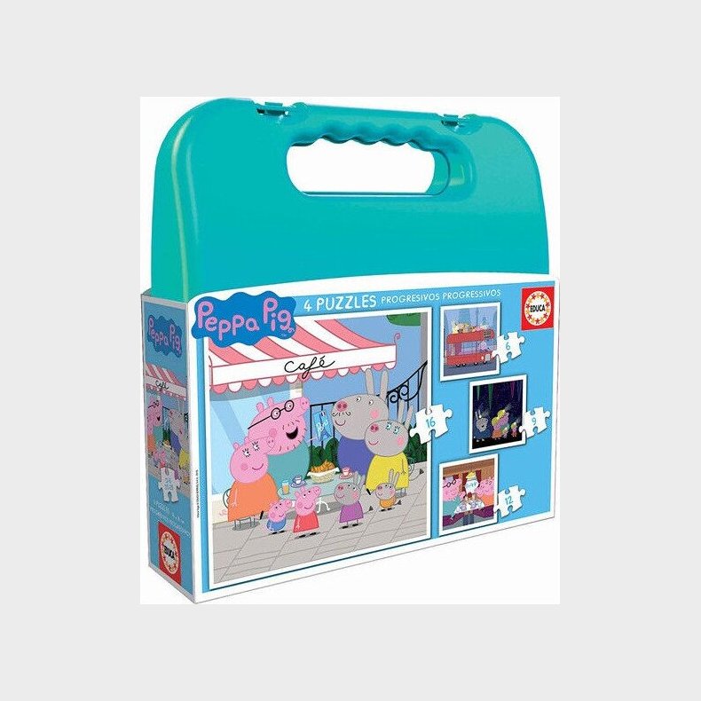 Educa - Gurli Gris - 4 Puslespil I Kuffert - 43 Brikker