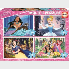 Educa - 4 Puslespil Med 50-80-100-150 Brikker - Disney Prinsesser
