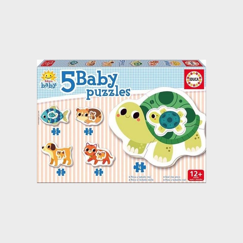 Educa Puzzle - 5 Puslespil Til Baby Fra 1 r - Dyr