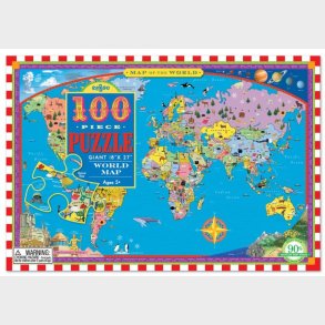 Verdenskort Puslespil Med 100 Brikker - Eeboo