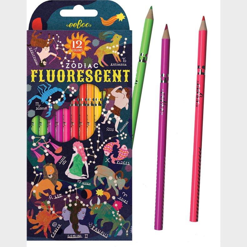 Farveblyanter - Fluorescerende - Zodiac - 12 Farver - Eeboo