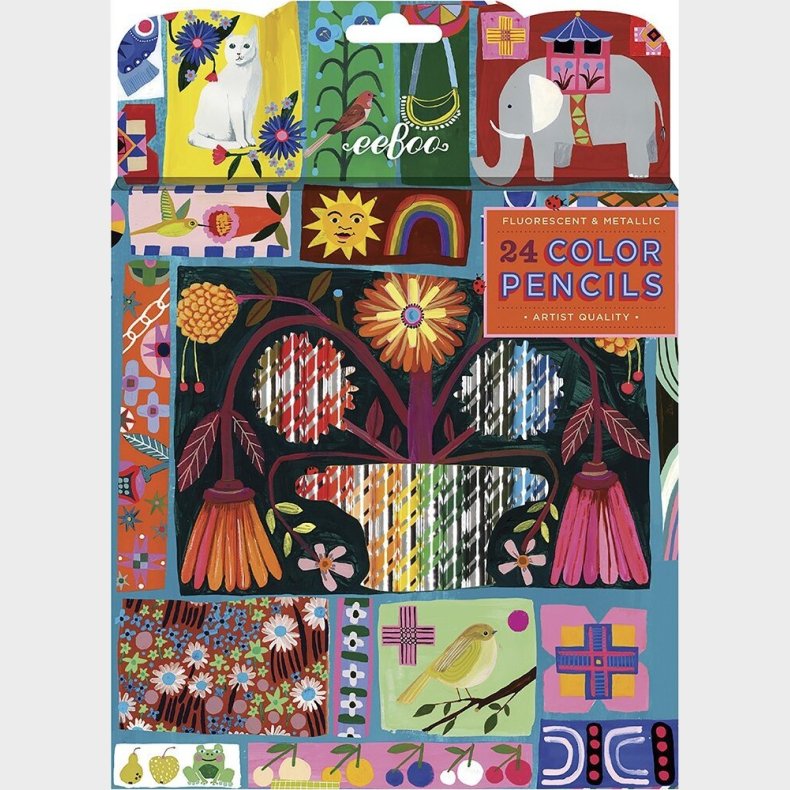 Farveblyanter St - Metallisk + Fluorescerende - Eeboo - 24 Stk