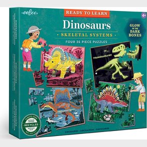 Dinosaur Puslespil - Lyser I Mrke - 4x36 Brikker - Eeboo