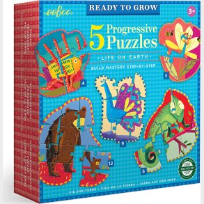 Eeboo - 5 Puslespil 3-12 Brikker - Dyreliv
