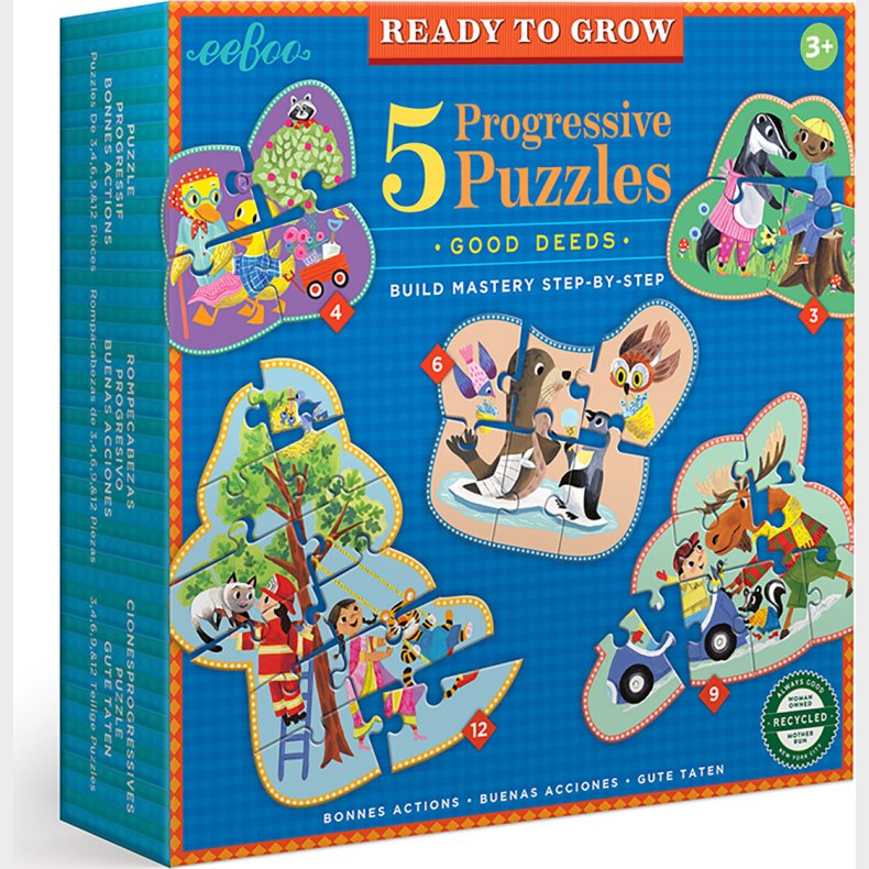 Eeboo - 5 Puslespil 3-12 Brikker - Gode Gerninger