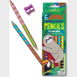 Tykke Farveblyanter - Dobbeltsidet - Dovendyr - 6 Stk - Eeboo