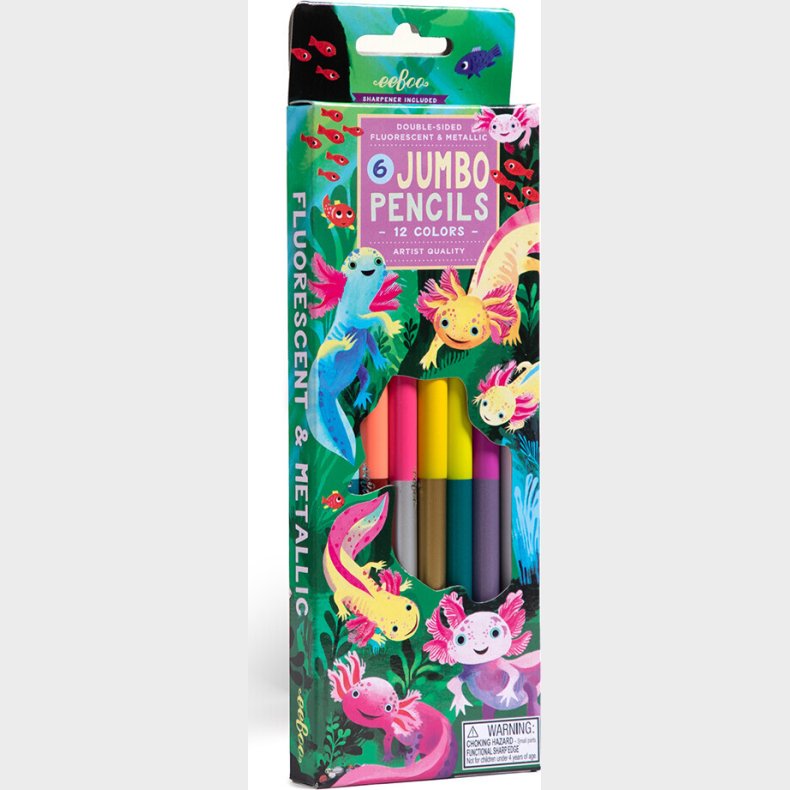 Tykke Farveblyanter - Dobbeltsidet - Axolotl - 6 Stk - Eeboo
