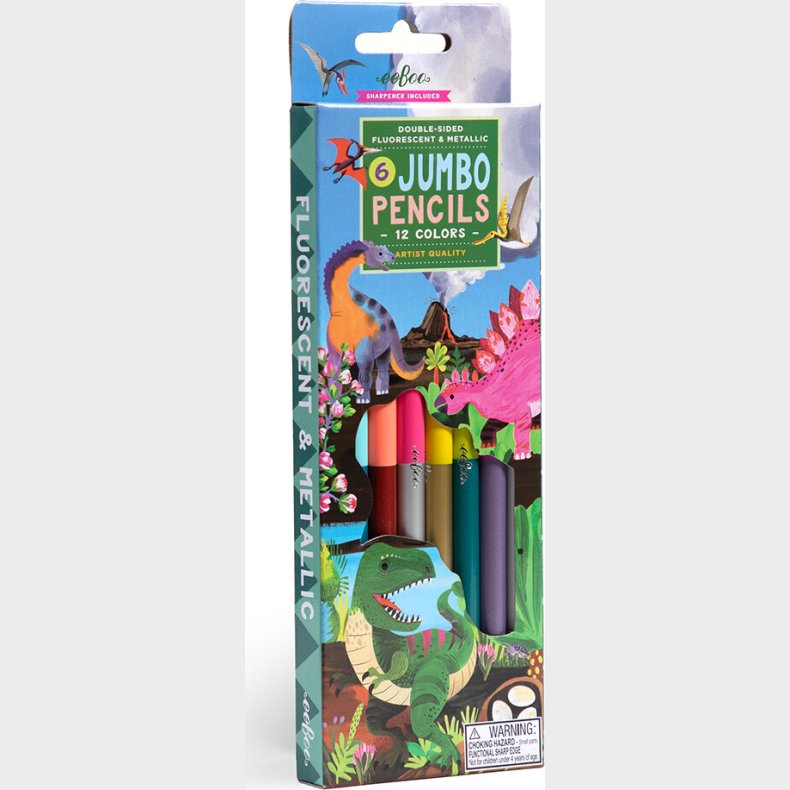 Tykke Farveblyanter - Dobbeltsidet - Dinosaur - 6 Stk - Eeboo