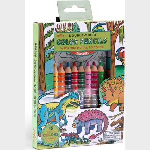 Farveblyanter Dobbeltsidet - Inkl. Tegneplakat - Dinosaur - 9 Dele