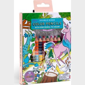 Farveblyanter Dobbeltsidet - Inkl. Tegneplakat - Magiske Skabninger - 9 Dele