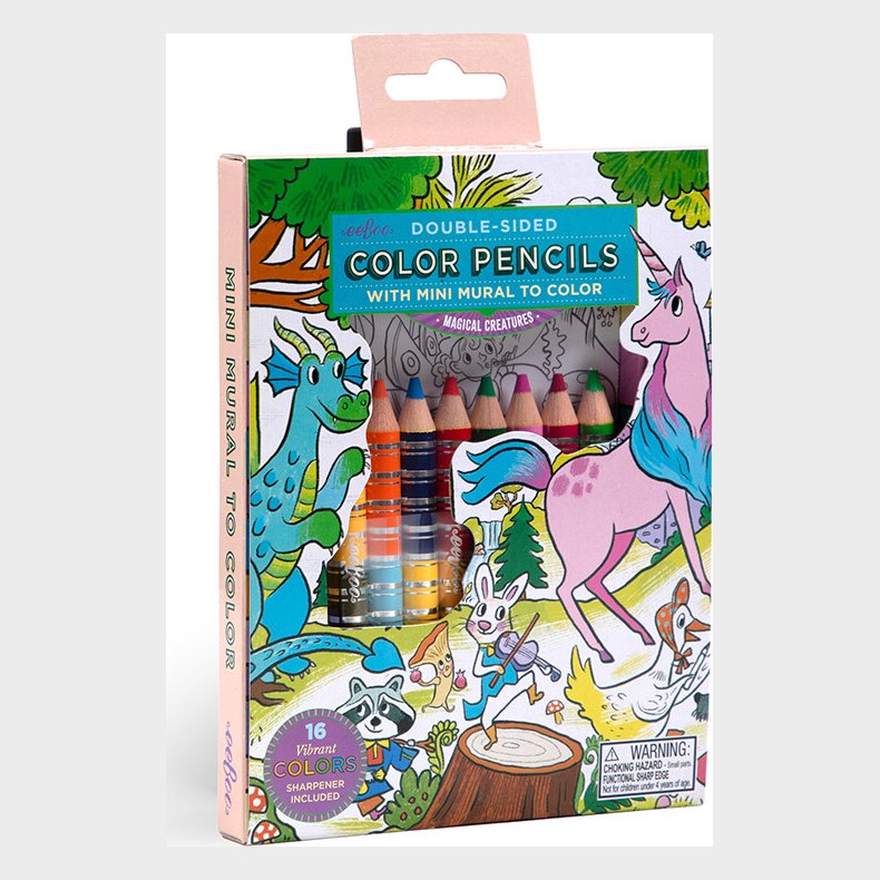 Farveblyanter Dobbeltsidet - Inkl. Tegneplakat - Magiske Skabninger - 9 Dele