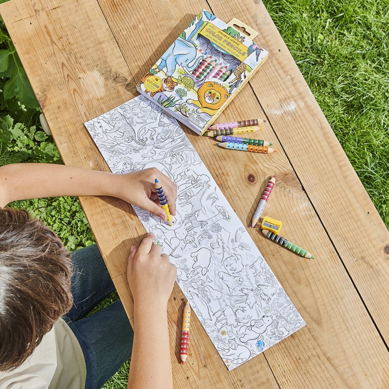 Farveblyanter Dobbeltsidet - Inkl. Tegneplakat - Vilde Dyr - 9 Dele