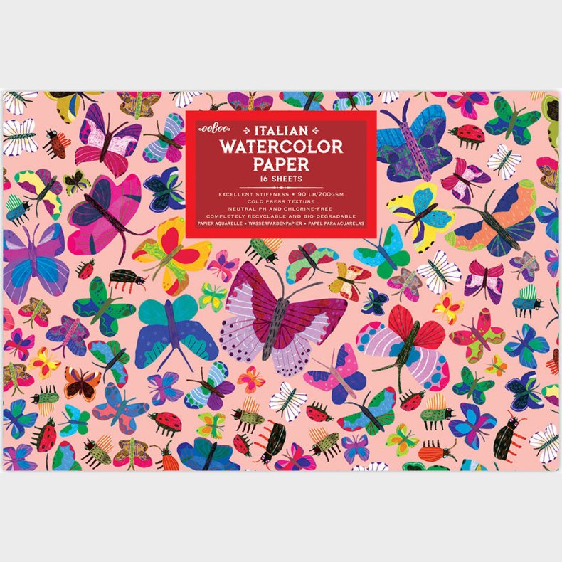 Akvarelblok - Sommerfugle - Italiensk Papir - 16 Ark - Eeboo