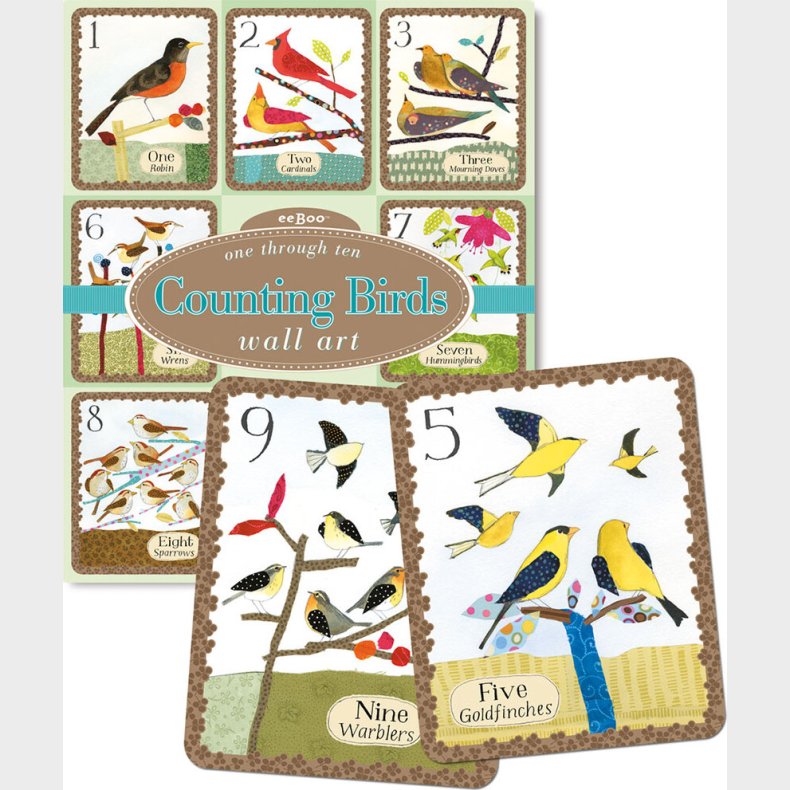 Eeboo - Kort Med Tal Og Fugle - Vgdekoration - 10 Stk