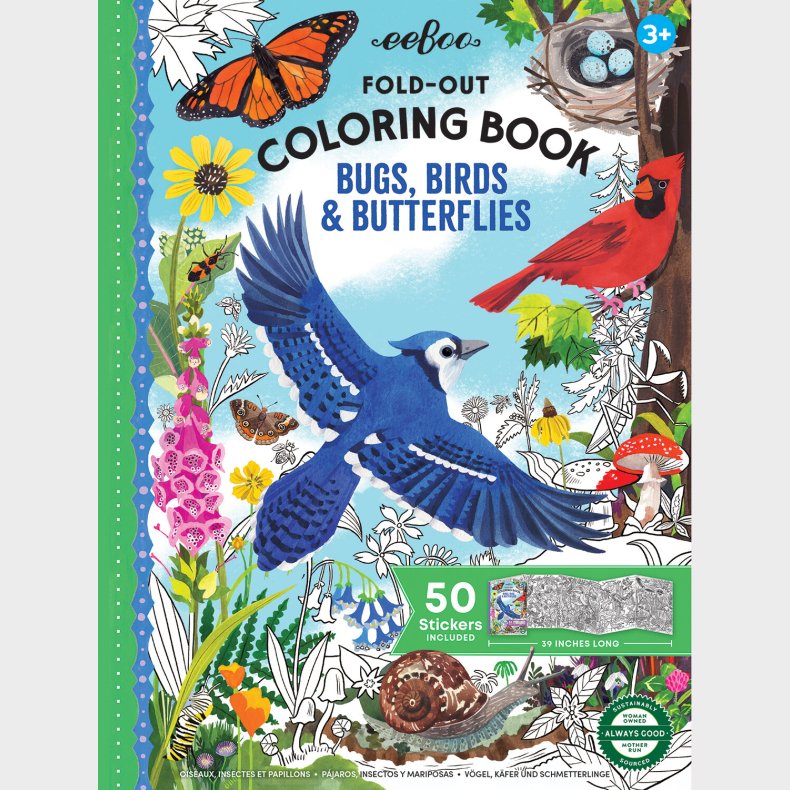 Eeboo - Malebog Med Klistermrker - Fold Ud - Insekter, Fugle Og Sommerfugle - Bog