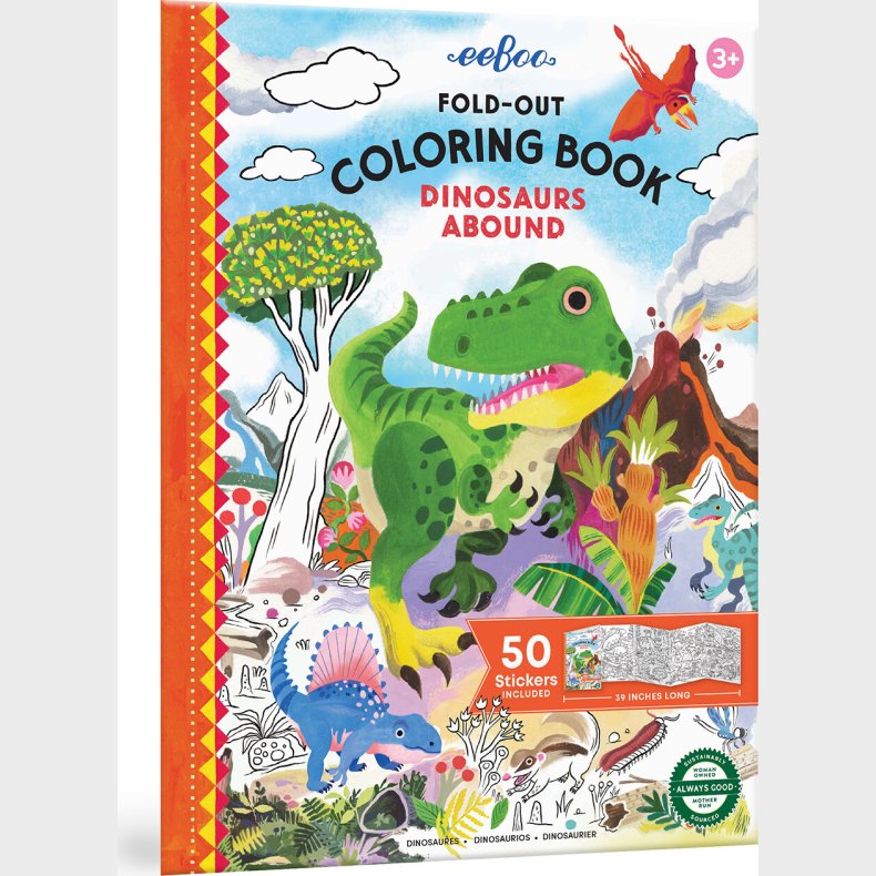 Eeboo - Malebog Med Klistermrker - Fold Ud - Dinosaurer - Bog