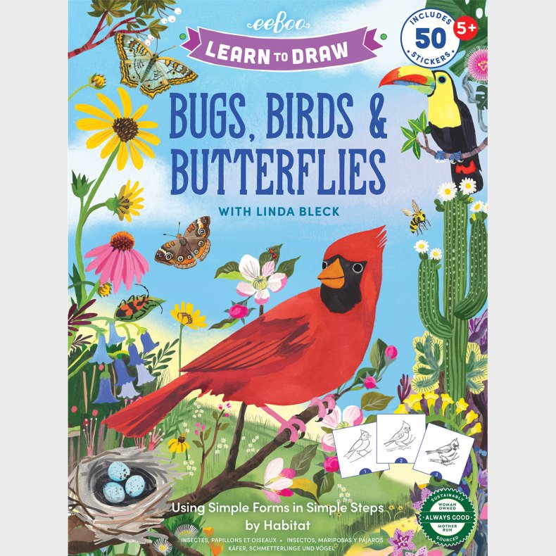 Eeboo - L�r At Tegne - Bugs, Birds Og Butterflies - Bog