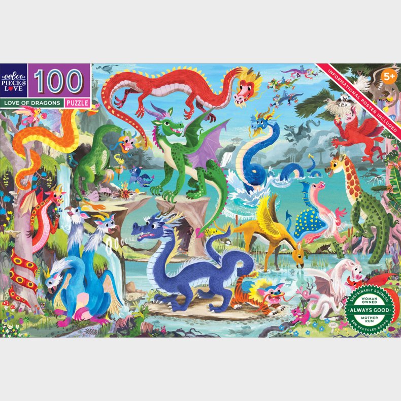 Eeboo - Love Of Dragons - 100 Brikker - Puslespil