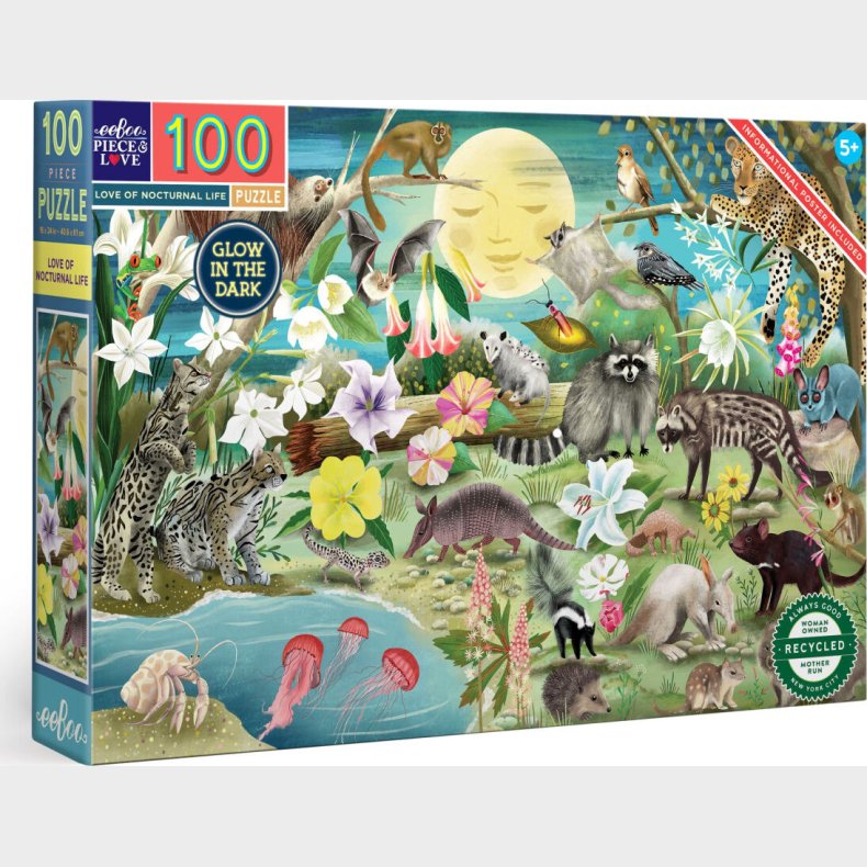 Eeboo - Puslespil 100 Brikker - Selvlysende Nattedyr