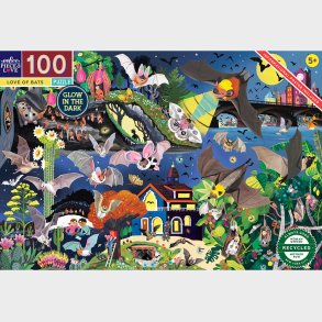 Eeboo Puslespil - Flagermus - Glow In The Dark - 100 Brikker