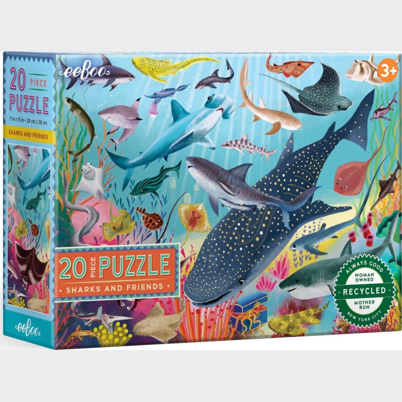 Eeboo Puslespil - Hajer Og Venner - 20 Brikker