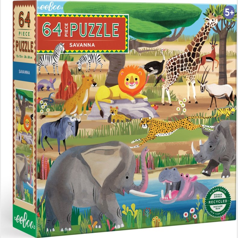 Eeboo Puslespil - Dyr P Savannen - 64 Brikker