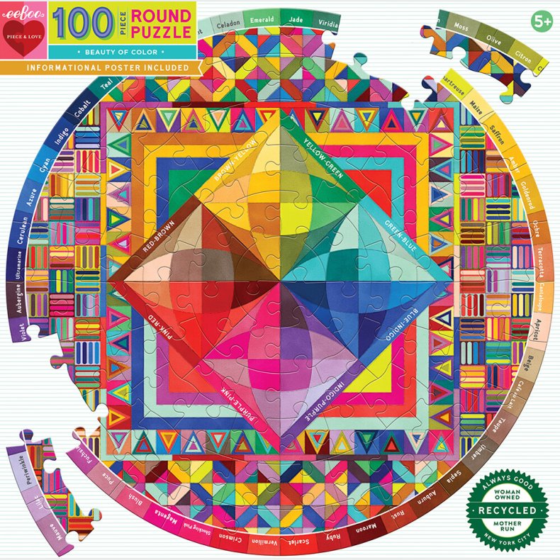 Eeboo - Rundt Puslespil 100 Brikker - Beauty Of Colour