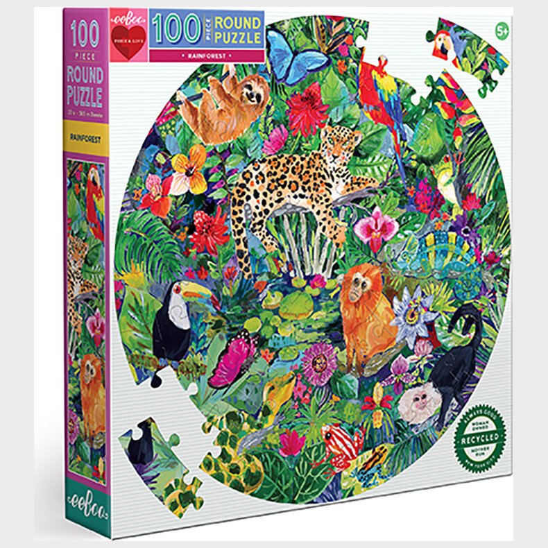 Eeboo - Rundt Puslespil 100 Brikker - Rainforest