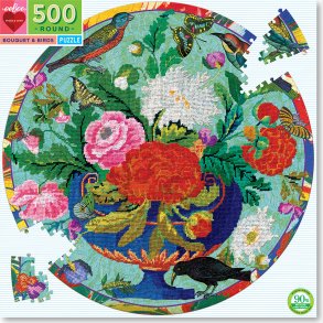 Eeboo - Rundt Puslespil 500 Brikker - Broderi Blomster Og Fugl