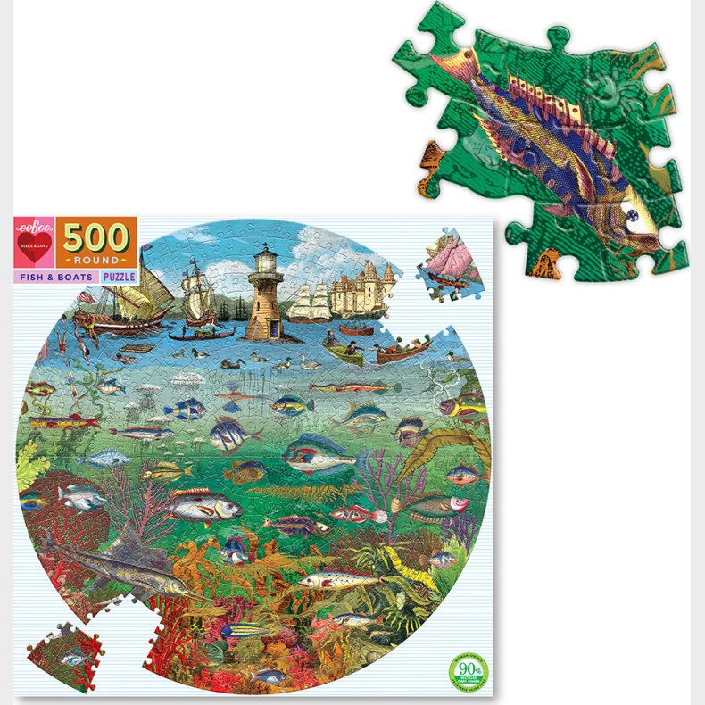 Eeboo - Rundt Puslespil 500 Brikker - Fisk Og Bde