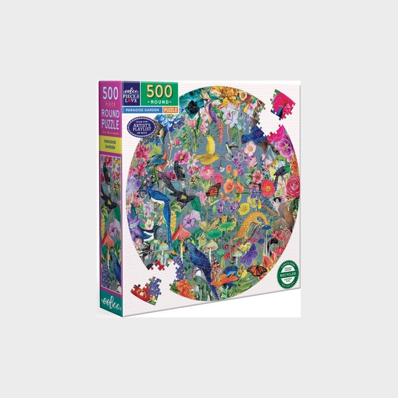 Eeboo - Rundt Puslespil 500 Brikker - Paradise Garden